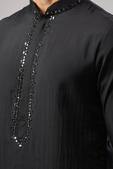 Shop Arihant Rai Sinha Black Silk Plain Banarasi Kurta Set Online at Aza Fashions Shop_Arihant Rai Sinha_Black Silk Plain Banarasi Kurta Set _Online_at_Aza_Fashions