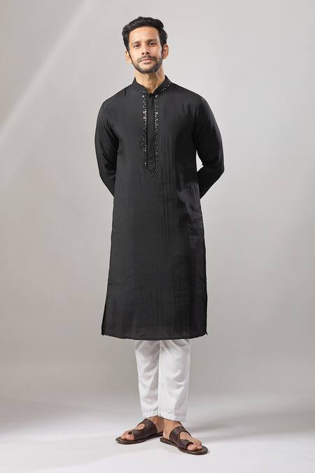 Arihant Rai Sinha Black Silk Plain Banarasi Kurta Set at Aza Fashions Arihant Rai Sinha_Black Silk Plain Banarasi Kurta Set _at_Aza_Fashions
