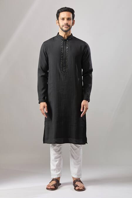 Buy Arihant Rai Sinha Black Silk Plain Banarasi Kurta Set Buy_Arihant Rai Sinha_Black Silk Plain Banarasi Kurta Set