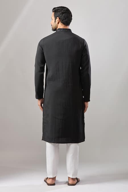 Shop Arihant Rai Sinha Black Silk Plain Banarasi Kurta Set at Aza Fashions Shop_Arihant Rai Sinha_Black Silk Plain Banarasi Kurta Set _at_Aza_Fashions