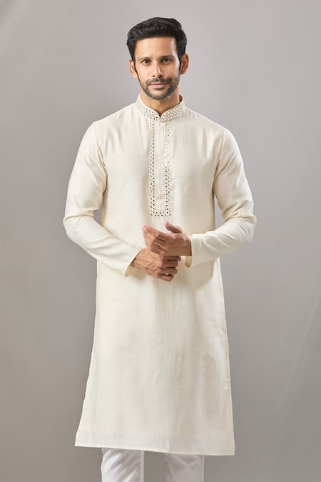 Arihant Rai Sinha Cream Plain Banarasi Art Silk Kurta 