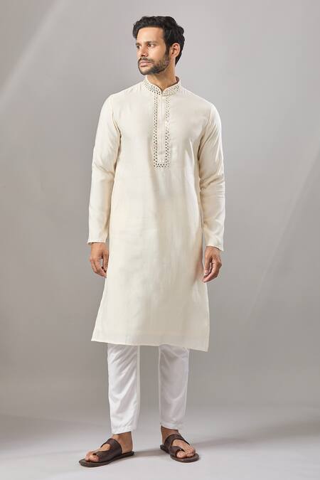 Arihant Rai Sinha_Cream Embroidery Plain Banarasi Art Silk Kurta _Online_at_Aza_Fashions