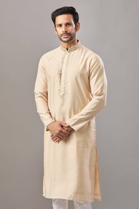 Arihant Rai Sinha_Beige Embroidery Self Design Banarasi Art Silk Kurta _Online_at_Aza_Fashions