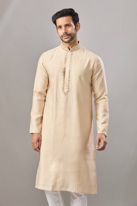 Buy_Arihant Rai Sinha_Beige Embroidery Self Design Banarasi Art Silk Kurta 