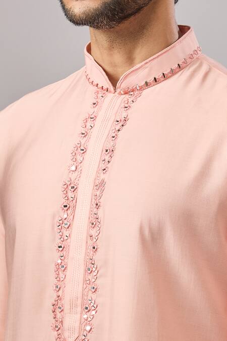 Arihant Rai Sinha Pink Embroidery Self Design Classic Kurta Online at Aza Fashions Arihant Rai Sinha_Pink Embroidery Self Design Classic Kurta _Online_at_Aza_Fashions