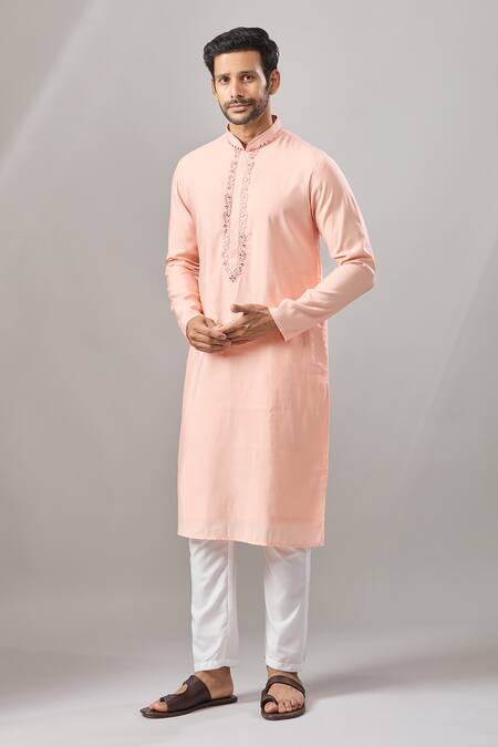 Shop Arihant Rai Sinha Pink Embroidery Self Design Classic Kurta Online at Aza Fashions Shop_Arihant Rai Sinha_Pink Embroidery Self Design Classic Kurta _Online_at_Aza_Fashions