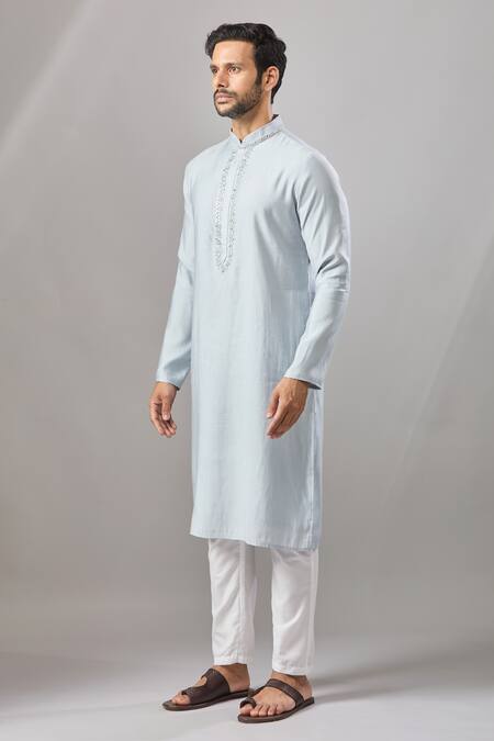 Arihant Rai Sinha Sky Blue Embroidery Self Design Kurta Online at Aza Fashions Arihant Rai Sinha_Sky Blue Embroidery Self Design Kurta _Online_at_Aza_Fashions