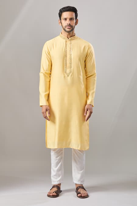 Arihant Rai Sinha_Yellow Banarasi Art Silk Kurta _Online_at_Aza_Fashions