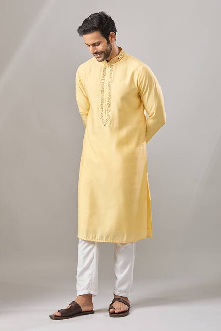 Buy_Arihant Rai Sinha_Yellow Banarasi Art Silk Kurta _Online_at_Aza_Fashions