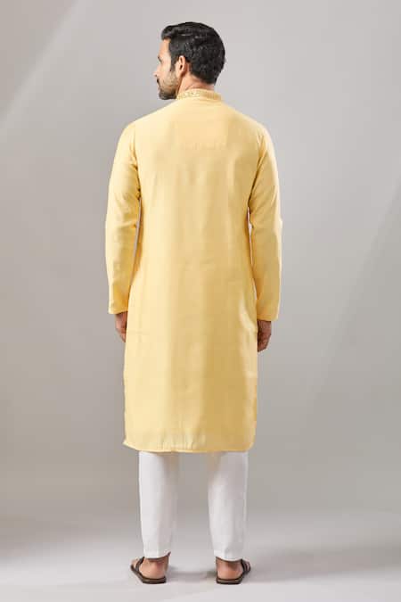 Shop_Arihant Rai Sinha_Yellow Banarasi Art Silk Kurta _at_Aza_Fashions