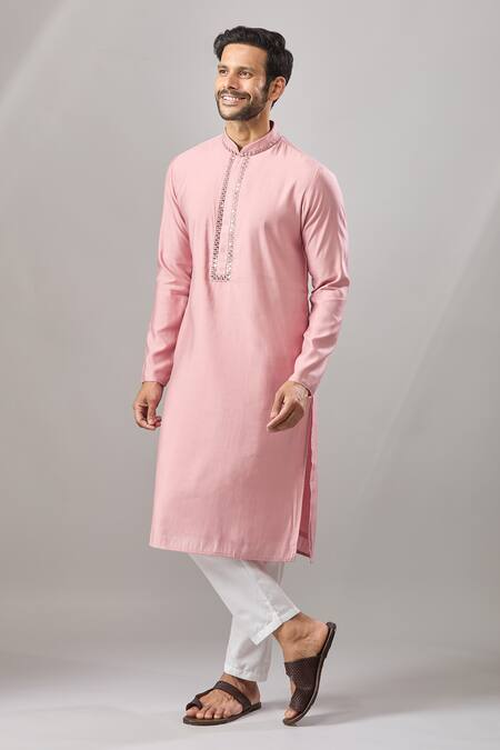 Shop Arihant Rai Sinha Pink Embroidery Dark Banarasi Art Silk Kurta Online at Aza Fashions Shop_Arihant Rai Sinha_Pink Embroidery Dark Banarasi Art Silk Kurta _Online_at_Aza_Fashions