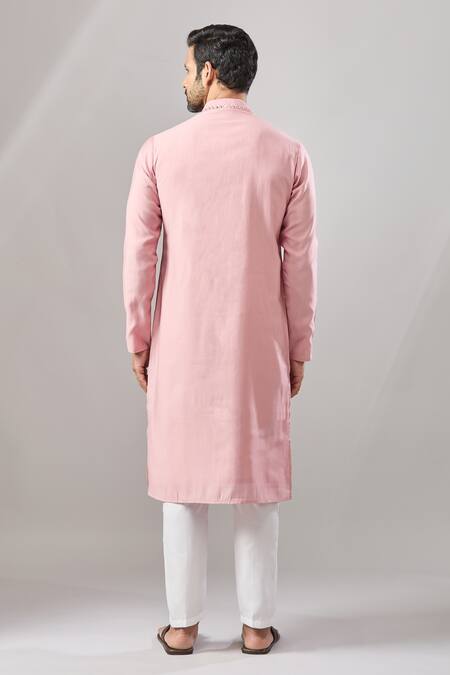 Shop Arihant Rai Sinha Pink Embroidery Dark Banarasi Art Silk Kurta at Aza Fashions Shop_Arihant Rai Sinha_Pink Embroidery Dark Banarasi Art Silk Kurta _at_Aza_Fashions