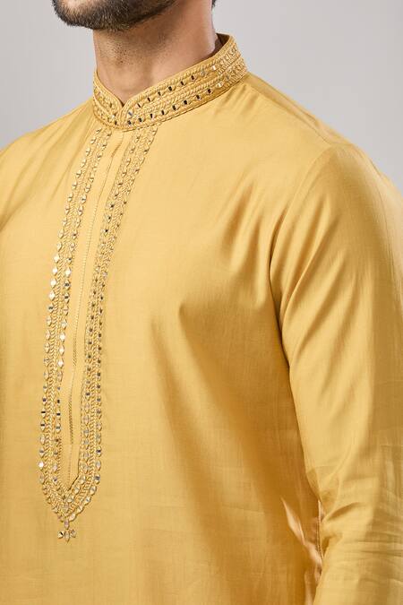 Arihant Rai Sinha_Yellow Embroidery Banarasi Art Silk Kurta_at_Aza_Fashions