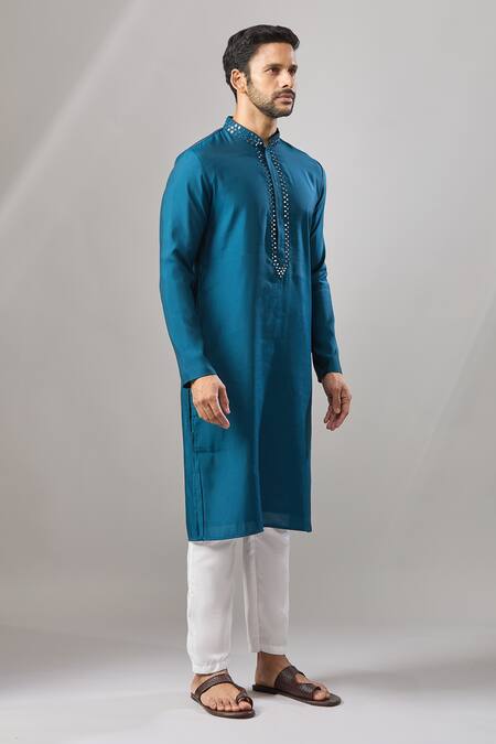 Arihant Rai Sinha Blue Embroidery Banarasi Art Silk Kurta Online at Aza Fashions Arihant Rai Sinha_Blue Embroidery Banarasi Art Silk Kurta _Online_at_Aza_Fashions