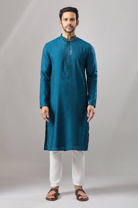 Buy Arihant Rai Sinha Blue Embroidery Banarasi Art Silk Kurta Online at Aza Fashions Buy_Arihant Rai Sinha_Blue Embroidery Banarasi Art Silk Kurta _Online_at_Aza_Fashions