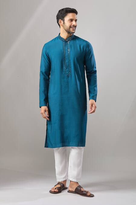 Shop Arihant Rai Sinha Blue Embroidery Banarasi Art Silk Kurta Online at Aza Fashions Shop_Arihant Rai Sinha_Blue Embroidery Banarasi Art Silk Kurta _Online_at_Aza_Fashions
