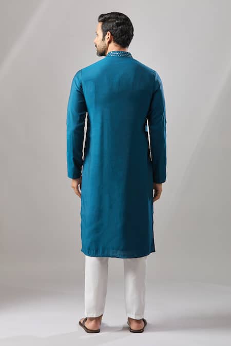 Shop Arihant Rai Sinha Blue Embroidery Banarasi Art Silk Kurta at Aza Fashions Shop_Arihant Rai Sinha_Blue Embroidery Banarasi Art Silk Kurta _at_Aza_Fashions