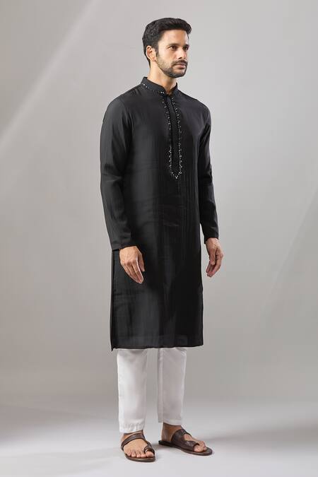 Arihant Rai Sinha Black Plain Banarasi Art Silk Kurta Online at Aza Fashions Arihant Rai Sinha_Black Plain Banarasi Art Silk Kurta _Online_at_Aza_Fashions