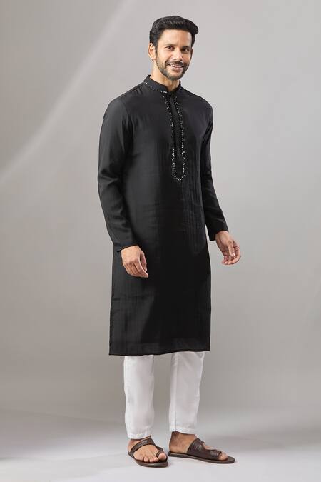 Buy Arihant Rai Sinha Black Plain Banarasi Art Silk Kurta Online at Aza Fashions Buy_Arihant Rai Sinha_Black Plain Banarasi Art Silk Kurta _Online_at_Aza_Fashions