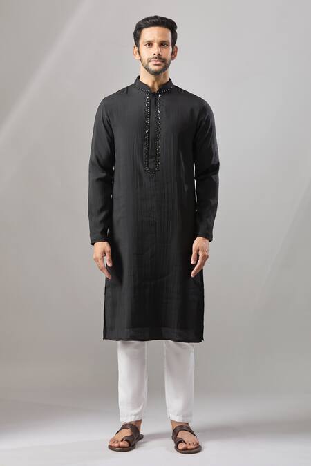 Shop Arihant Rai Sinha Black Plain Banarasi Art Silk Kurta Online at Aza Fashions Shop_Arihant Rai Sinha_Black Plain Banarasi Art Silk Kurta _Online_at_Aza_Fashions
