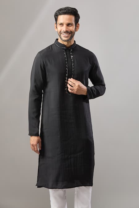 Arihant Rai Sinha Black Plain Banarasi Art Silk Kurta 
