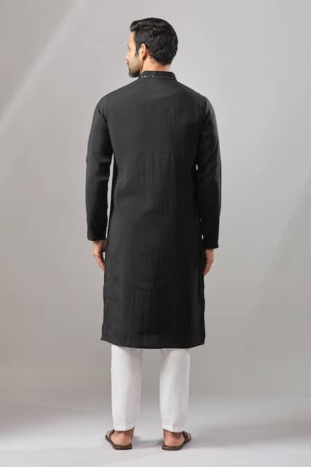 Shop Arihant Rai Sinha Black Plain Banarasi Art Silk Kurta at Aza Fashions Shop_Arihant Rai Sinha_Black Plain Banarasi Art Silk Kurta _at_Aza_Fashions