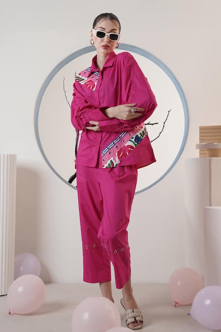 Surabhi Arya_Pink Poplin Collared Hot Pant Set _Online_at_Aza_Fashions