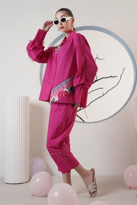 Buy_Surabhi Arya_Pink Poplin Collared Hot Pant Set _Online_at_Aza_Fashions