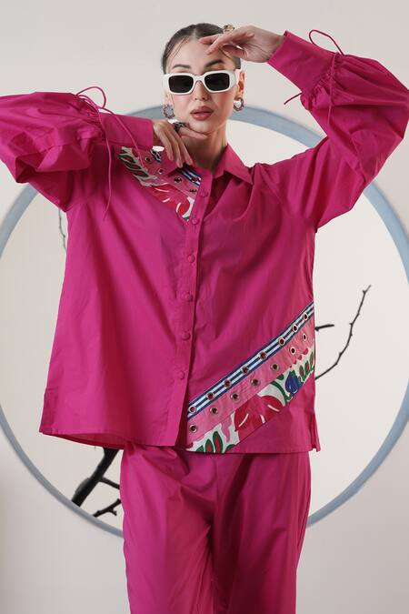 Buy_Surabhi Arya_Pink Poplin Collared Hot Pant Set 