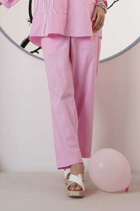 Surabhi Arya_Blush Poplin Embroidery Collared Pink Floral Pant Set _Online_at_Aza_Fashions