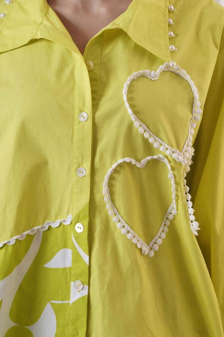 Buy_Surabhi Arya_Lavender Poplin Collared Lime Green Shirt And Pant Set _Online_at_Aza_Fashions