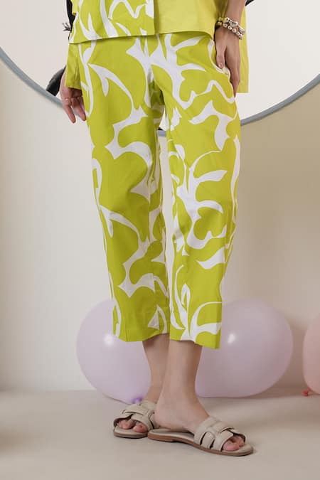 Shop_Surabhi Arya_Lavender Poplin Collared Lime Green Shirt And Pant Set _Online_at_Aza_Fashions