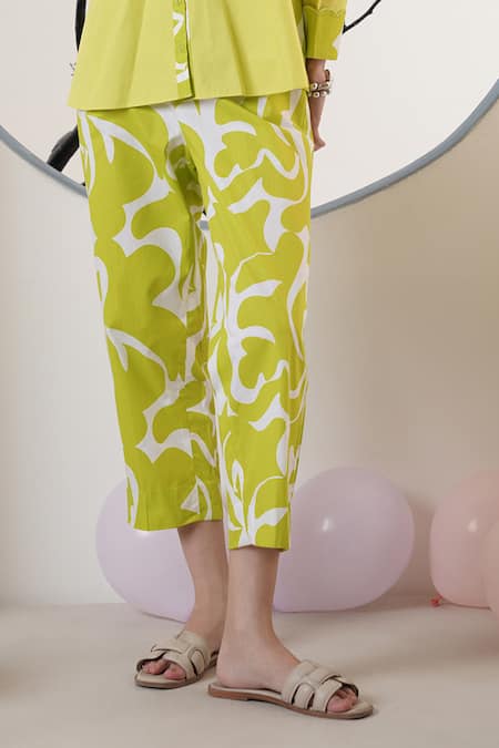 Surabhi Arya_Lavender Poplin Cut Work Collared Lime Green Pant Set _Online_at_Aza_Fashions