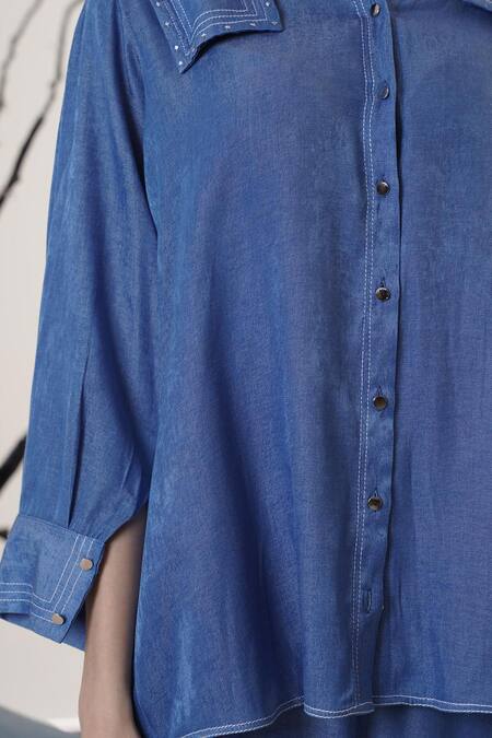 Buy_Surabhi Arya_Cobalt Poplin Collared Blue Pant Set 