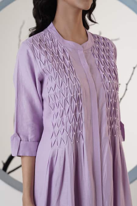 Surabhi Arya Purple Linen Embroidery Round Neck Thread Midi Dress at Aza Fashions Surabhi Arya_Purple Linen Embroidery Round Neck Thread Midi Dress _at_Aza_Fashions