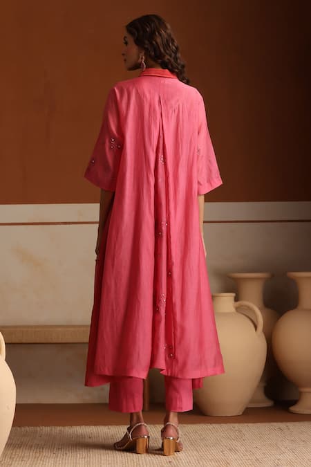 Beige Pink Hand Embroidered Kurta Set 