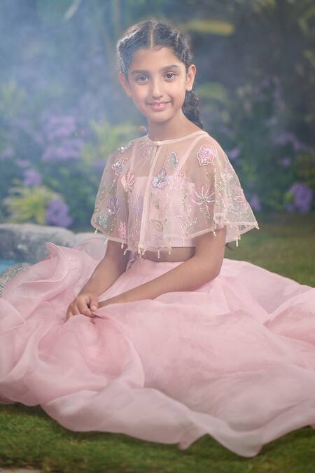 Panchhi By Kanupriya Tibrewala_Blush Silk Organza Embroidered Pink Lehenga Set_Online_at_Aza_Fashions