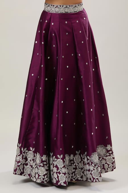 Shop_Samyukta Singhania_Magenta Net Sequins, Embroidery Lehenga Set 