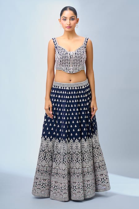 Buy_Samyukta Singhania_Navy Georgette Embroidery Blue Lehenga Set 