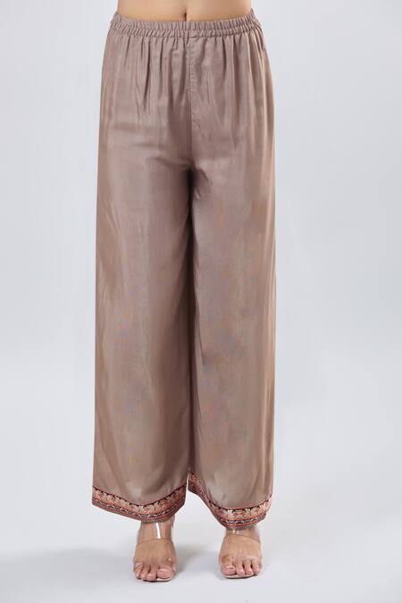 Shop_Samyukta Singhania_Gray Silk Embroidery, Foil Printing Round Neck Floral Anarkali Kurta Set