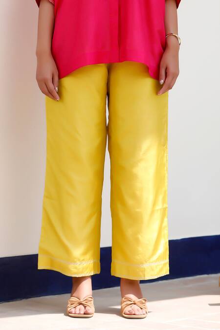 Shop Eeda Pink Embroidery Collared Top And Yellow Pant Set Online at Aza Fashions Shop_Eeda_Pink Embroidery Collared Top And Yellow Pant Set _Online_at_Aza_Fashions