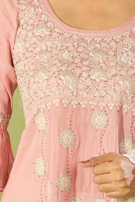 Buy House Of Kotwara Pink Cotton Embroidery Round Neck Kurta Set With Dupatta Online at Aza Fashions Buy_House Of Kotwara_Pink Cotton Embroidery Round Neck Kurta Set With Dupatta _Online_at_Aza_Fashions