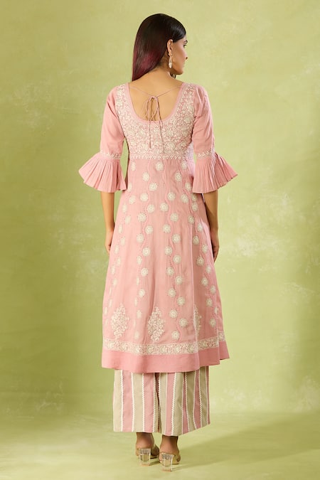 Shop House Of Kotwara Pink Cotton Embroidery Round Neck Kurta Set With Dupatta at Aza Fashions Shop_House Of Kotwara_Pink Cotton Embroidery Round Neck Kurta Set With Dupatta _at_Aza_Fashions