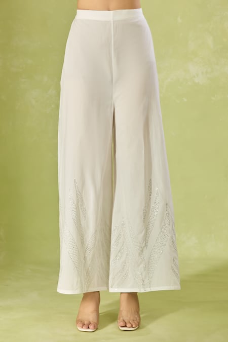 House Of Kotwara_Ivory Cotton, Organza, Kota Doria Embroidery, Sequins Kurta Set With Dupatta _Online_at_Aza_Fashions