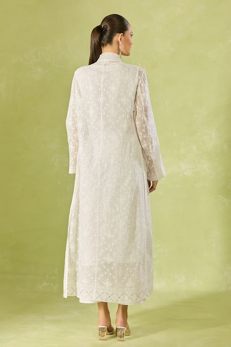 House Of Kotwara Ivory Embroidered Long Jacket 