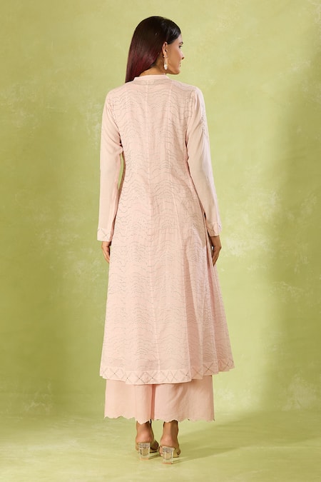 Shop House Of Kotwara Pink Embroidery Collared Straight Kurta Set With Cambric Pant at Aza Fashions Shop_House Of Kotwara_Pink Embroidery Collared Straight Kurta Set With Cambric Pant _at_Aza_Fashions