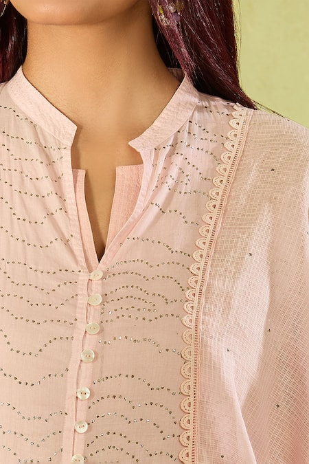 Buy House Of Kotwara Pink Embroidery Collared Straight Kurta Set With Cambric Pant Buy_House Of Kotwara_Pink Embroidery Collared Straight Kurta Set With Cambric Pant