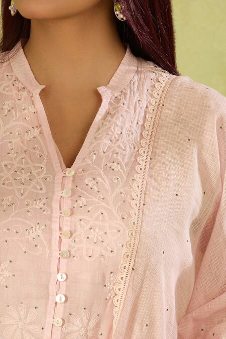 Shop_House Of Kotwara_Pink Embroidery Collared Kurta Set With Dupatta 