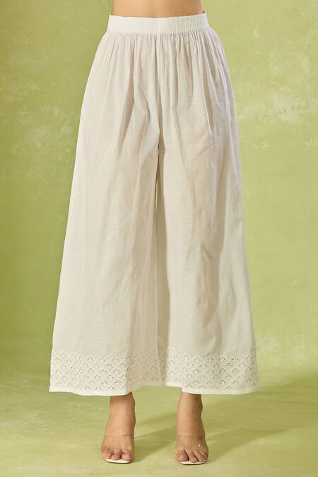 Buy_House Of Kotwara_White Cotton Embroidery Split V-neck Kurta Set With Dupatta _Online_at_Aza_Fashions