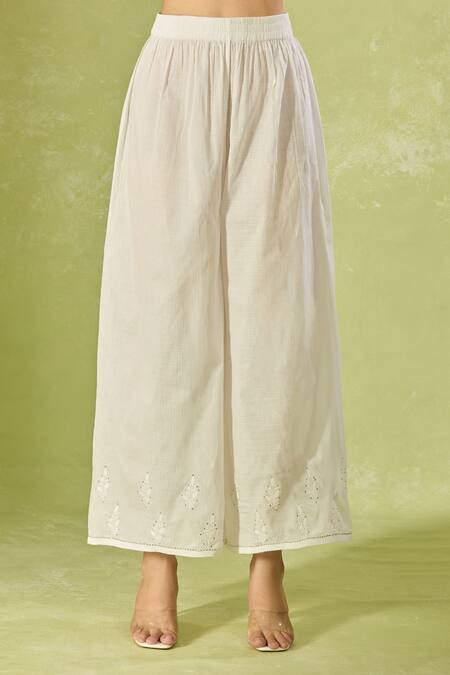 House Of Kotwara White Cotton, Kota Doria Embroidery Split V-neck Kurta Set at Aza Fashions House Of Kotwara_White Cotton, Kota Doria Embroidery Split V-neck Kurta Set _at_Aza_Fashions